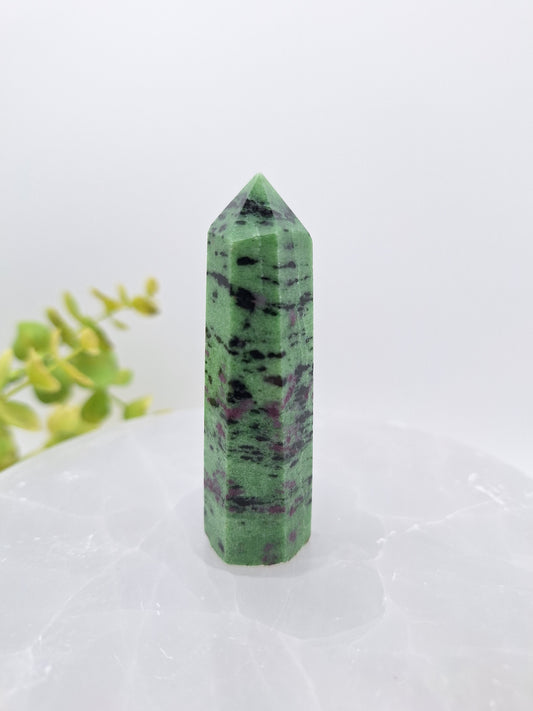 ruby zoisite polished tower point for transmuting negative energy