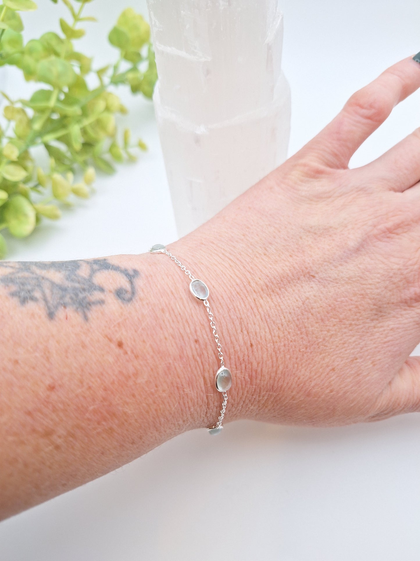 Aquamarine Sterling Silver Adjustable Bracelet