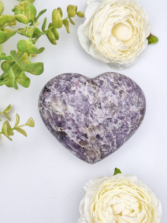 Lepidolite Heart with Smoky Quartz and Pink Tourmaline 2